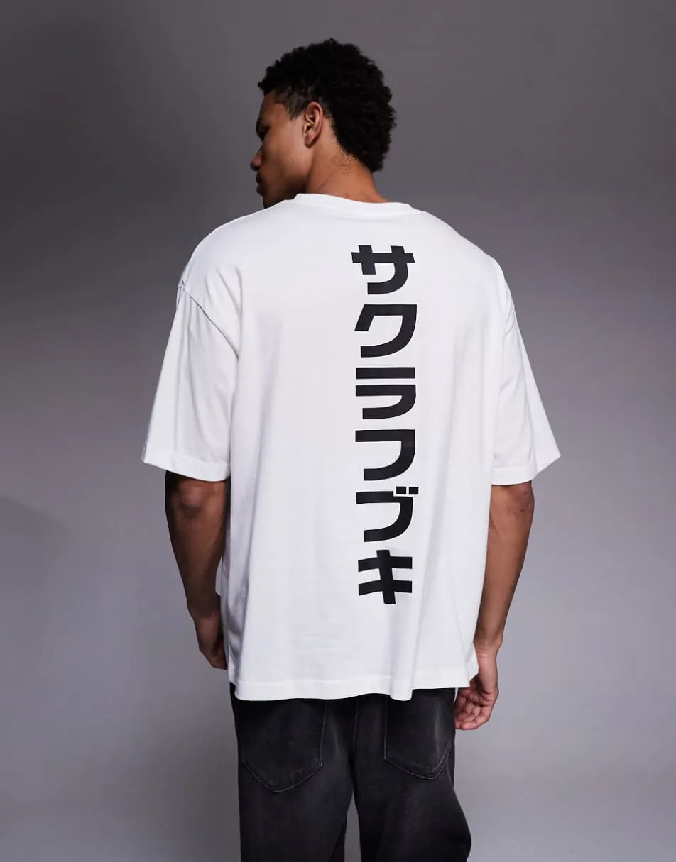 ASOS DESIGN oversized t-shirt with chest and spine graphic in white