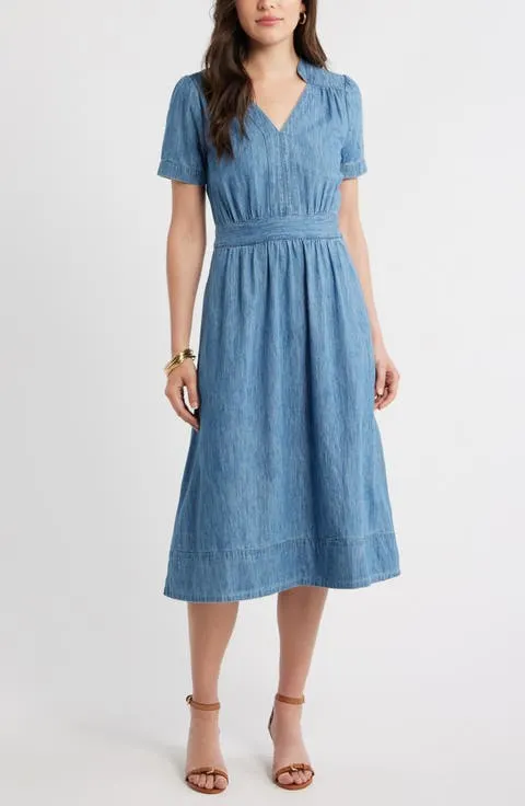 Cotton Chambray Midi Dress