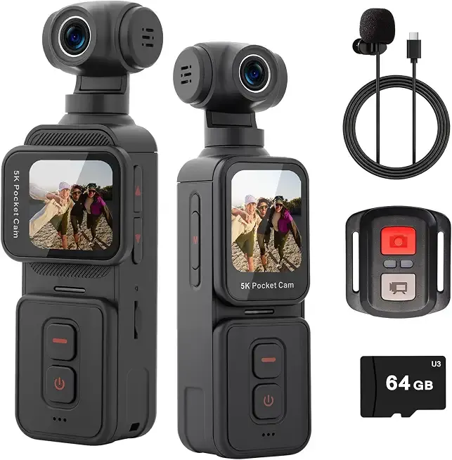 Vlogging Pocket Camera 5K with Remote Rotating Lens, Face Tracking