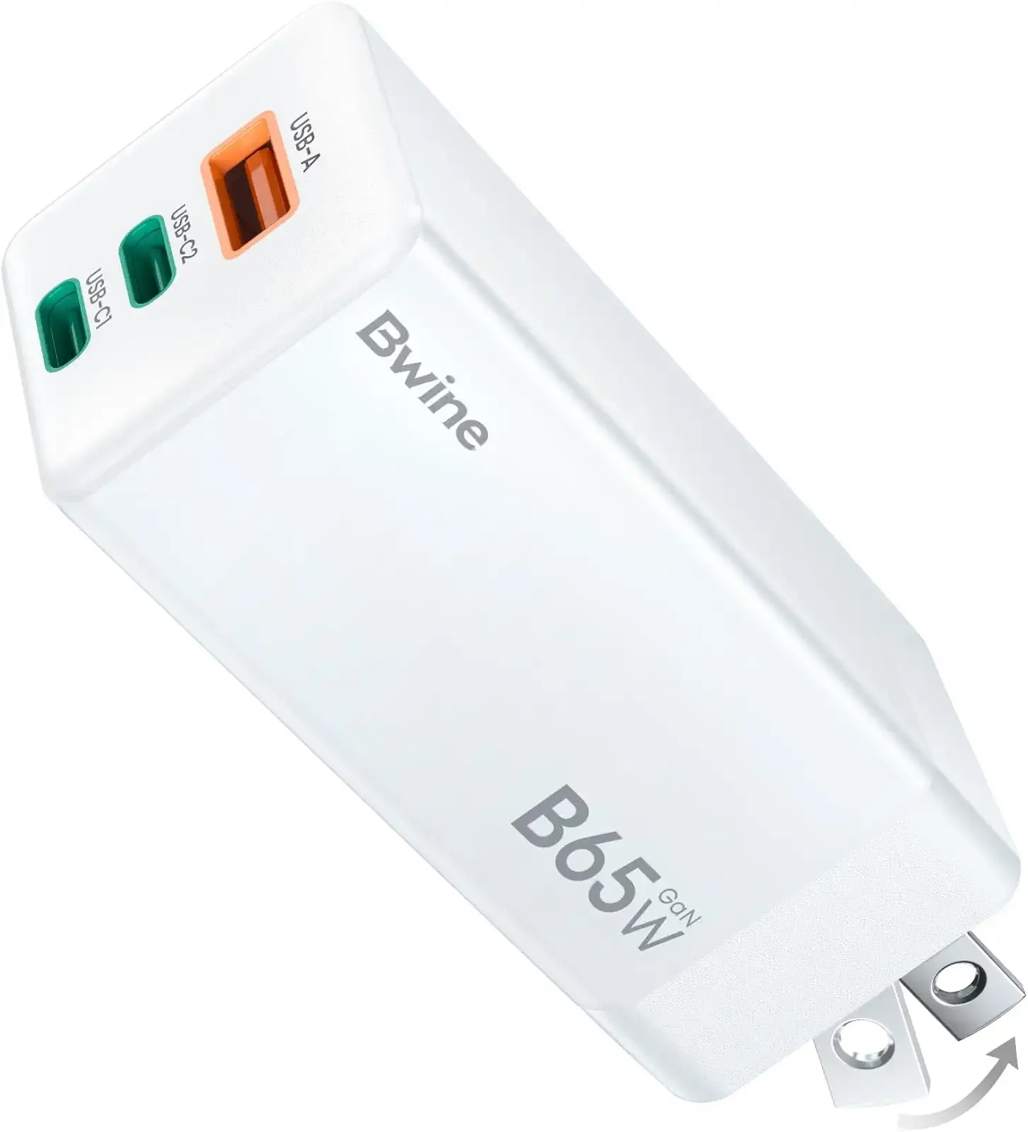 Bwine 65W USB C Charger, 3-Port GaN Fast Wall Charger, Compact Charging Blocks for iPhone 16,Galaxy S24,Note 20/10+,Drone Battery and More, White