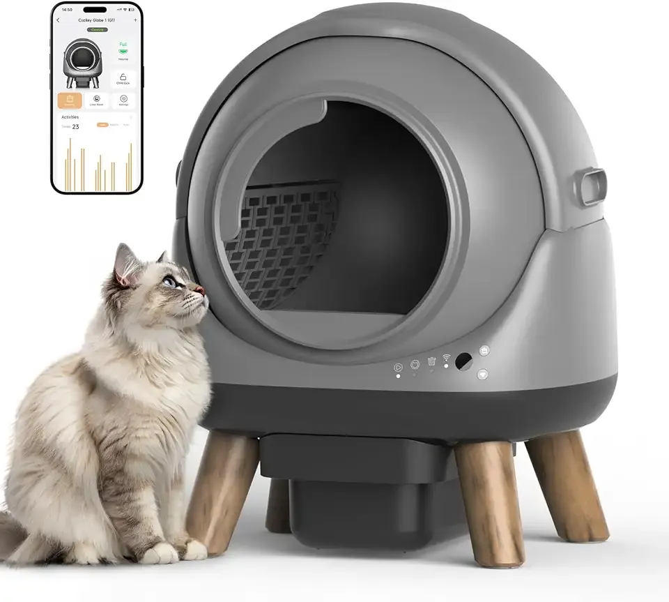 Self Cleaning Litter Box for Multiple Cats, G1 Automatic Litter Box with Smart APP Control & Health Monitoring, Includes 2 Roll Trash Bags and Litter Mat (Grey)