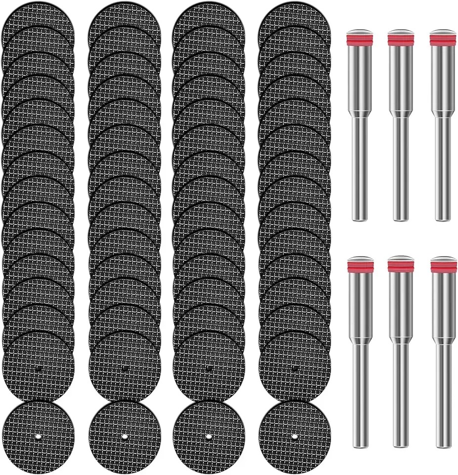 60pcs Rotary Tool Cut Off Wheels 1-1/4'' Fiberglass Reinforced Cutting Wheel Discs with 6Pcs Mandrels Rotary Tool Accessories for Cutting Metal, Wood, Stone
