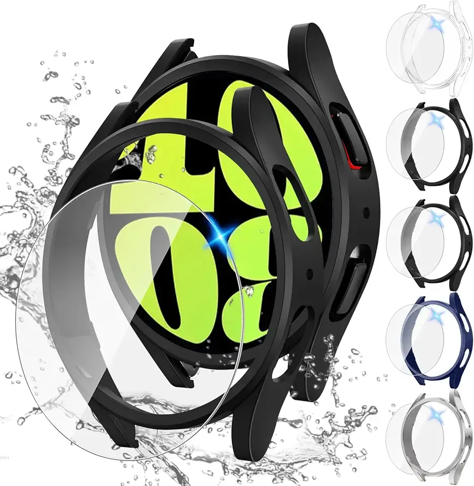 Tensea [5+5Pack for Samsung Galaxy Watch 6 Screen Protector Case 40mm Accessories, Hard PC Bumper/HD Anti-Fog Tempered Glass Protective Film, Face Cover Set, Galaxy Watch 6 Case for Women Men