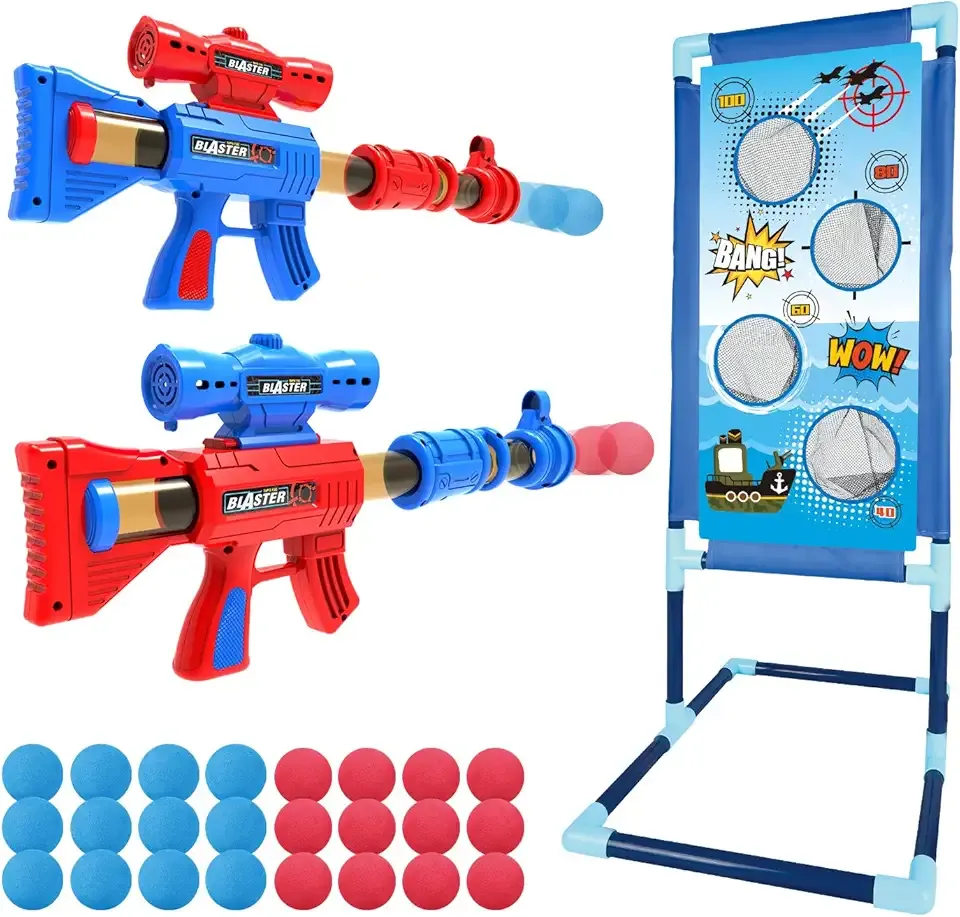 YEEBAY Shooting Game Toy for Age 6, 7, 8,9,10+ Years Old Kids, Boys - 2pk Air Guns & Shooting Target & 24 Foam Balls - Ideal Gift - Compatible with Toy Guns