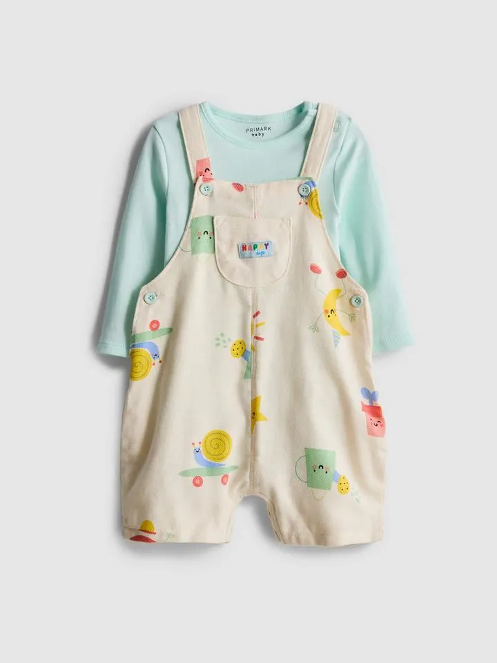 0–18 mois | Body à manches longues et salopette imprimée pour nouveau-né