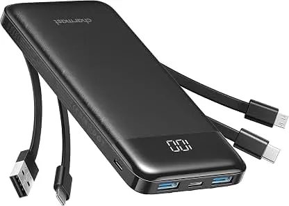charmast 10000mAh Portable Charger,Built-in 4 Cables,6 O…