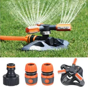 Irrigatore automatico, irrigatore da giardino, irrigatore automatico per prato, 3 ugelli, sistema di irrigazione rotante a 360°