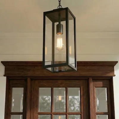Breitling 1 -Light Matte Black Transitional Clear glass Rectangle Medium Hanging Pendant Light