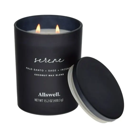 Allswell Serene (Palo Santo + Sage + Incense) Scented 2-Wick Spa Jar Candle 15oz.