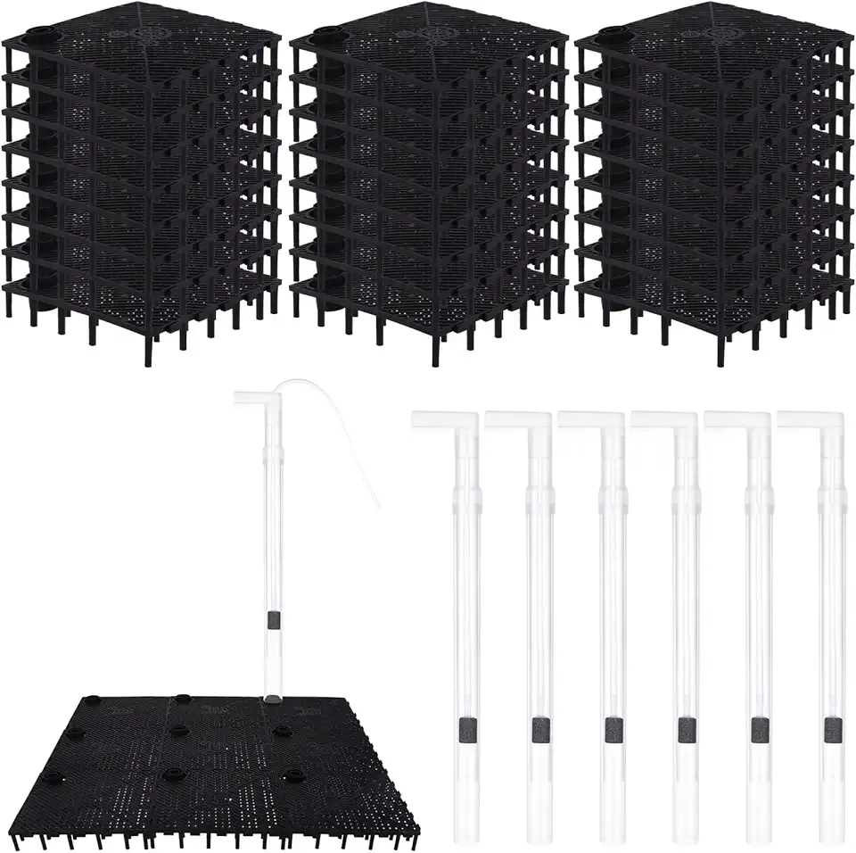 24pcs Undergravel Filter Aquarium Divider Tank (5.7'' x 5.7'') Under Gravel System for Clean Water with 8 Uplift Tube for Fish Tank Separation Bottom Filtration & DIY Aquascaping