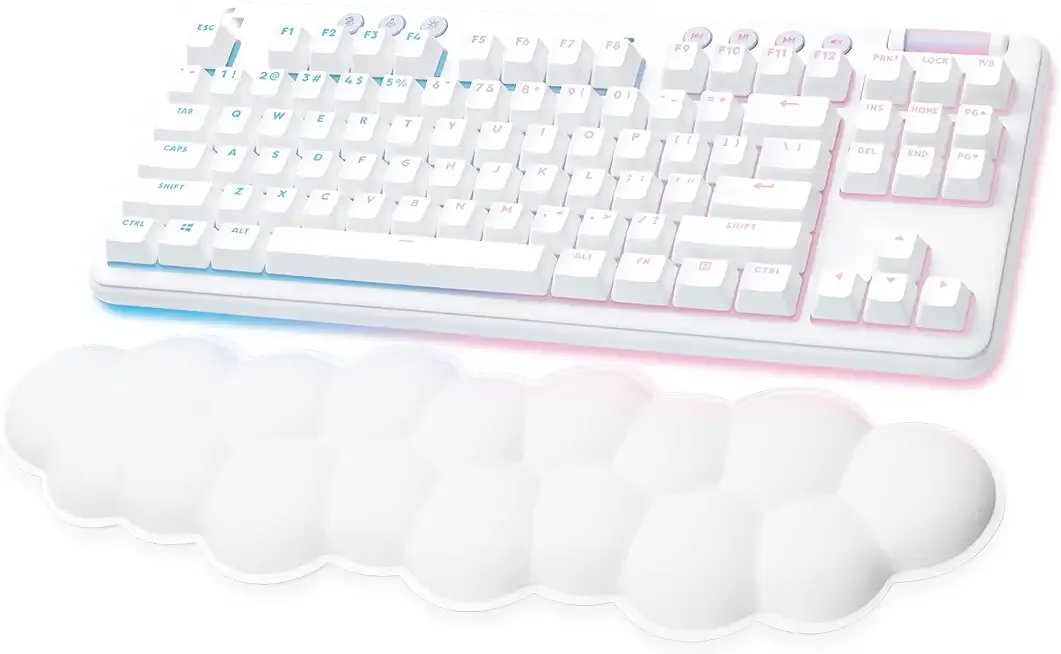 Logitech G715 Wireless Mechanical Gaming Keyboard with LIGHTSYNC RGB, Lightspeed, Linear Switches (GX Red), and Keyboard Palm Rest, PC/Mac Compatible - White Mist