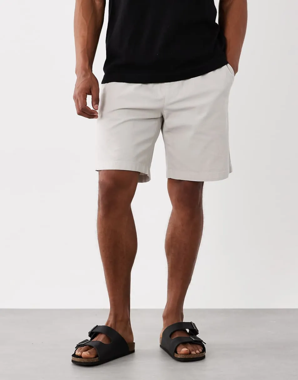 Jack & Jones textured drawstring shorts in lgiht grey