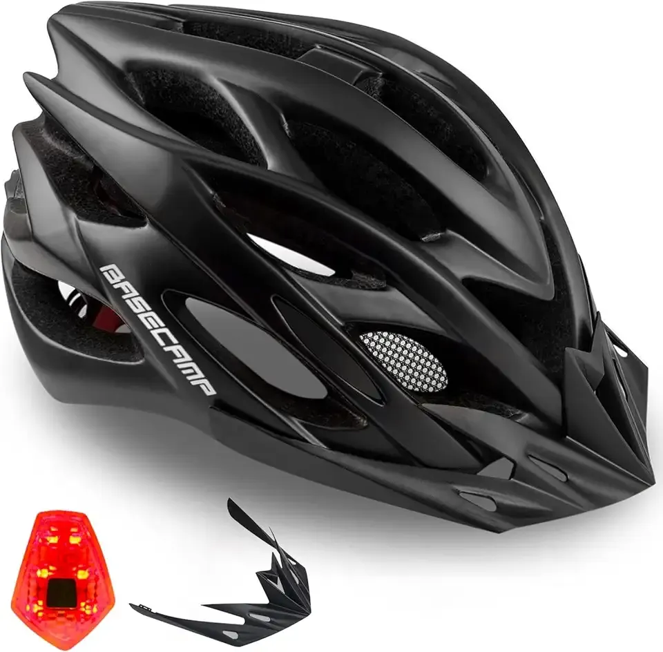 Basecamp Bike Helmet for Women Men with LED Safety Light Removable Sun Visor Lightweight Bicycle Helmet Adjustable Breathable Mountain & Road Cycling Helmets for Adult