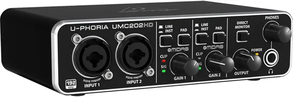 Behringer UMC202HD Audiophile 2x2, 24-Bit/192 kHz USB Audio Interface with Midas Mic Preamplifiers | For Recording Microphones and Instruments