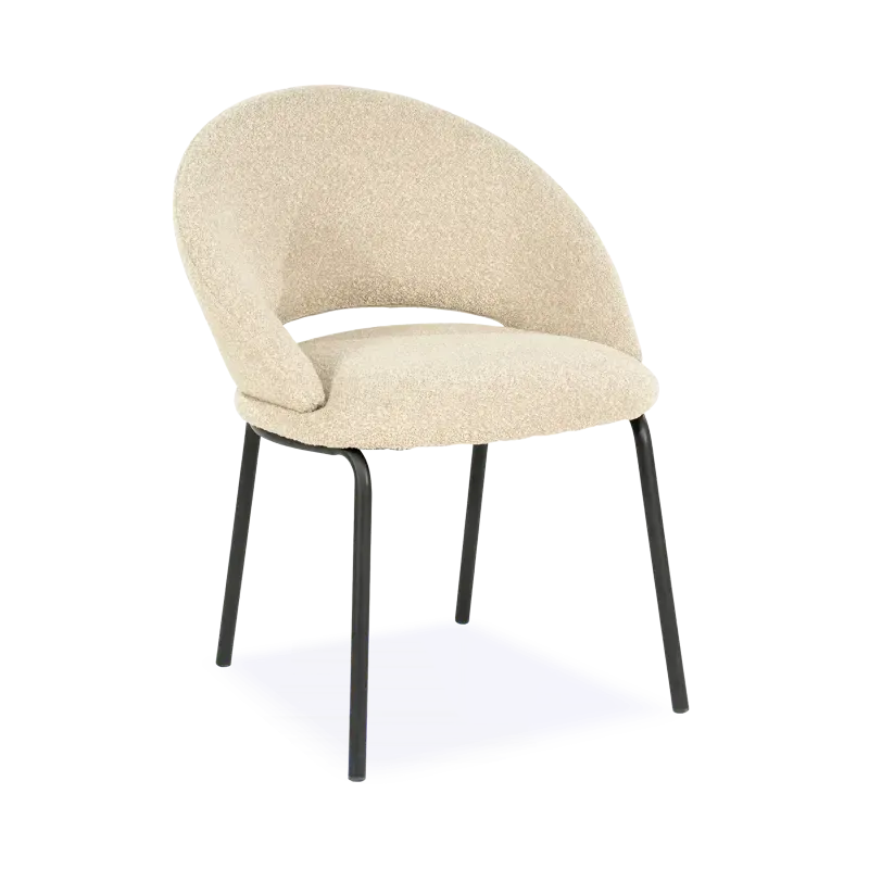 Eetkamerstoel Nido – stof Cloud Taupe – open rug – poot zwart