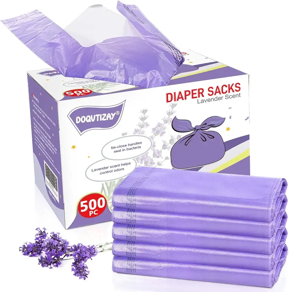 Baby Disposable Diaper Bags Easy-To-Tie Tabs Diaper Sacks with Lavender Scented Diaper Disposal or Pet Waste Bags (500 Count)