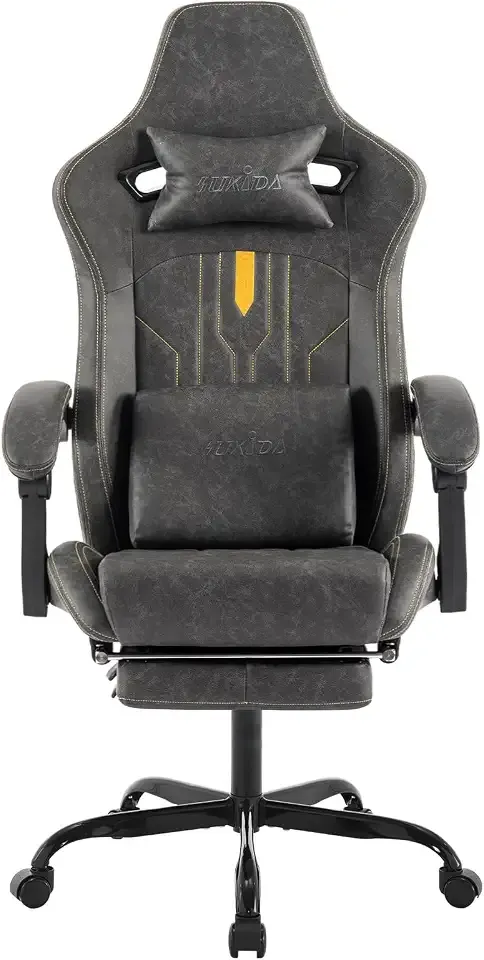 Gaming Chair with Footrest Ergonomic Computer Chair Massage Lumbar Cushion, Racing Video Game Chair Adjustable Rocker Recliner Executive Office Desk Chair Pu Leather for Adults, Grey