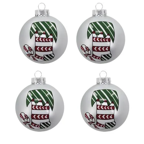 Enchanted Forest® 2.75" Silver with Stocking Glass Ornaments - 4 Pack