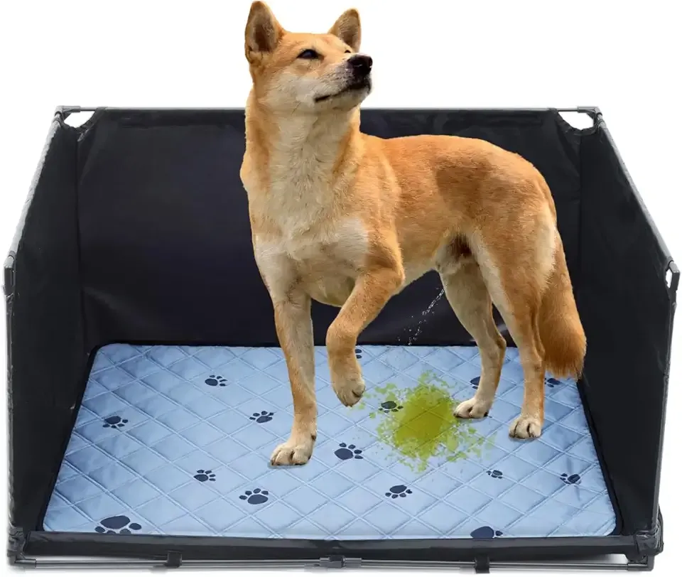 Dog Pee Pad Holder Tray with Washable Pee Pad - Foldable Indoor Potty Station for Small to Medium Dogs, Portable & Reusable Litter Box with High Walls (Large)