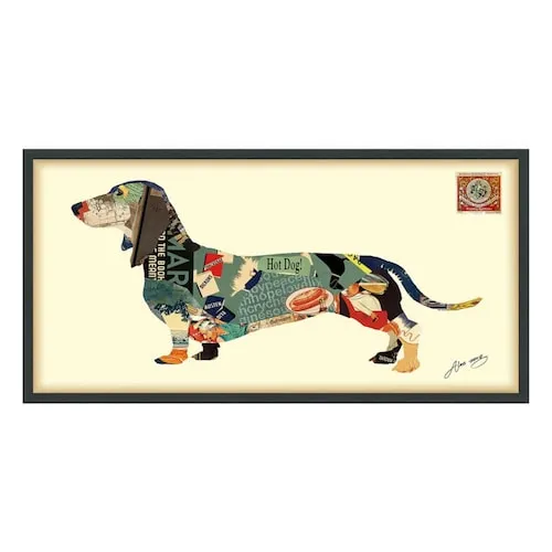 Empire Art Direct Dachshund Paper Collage Under Glass with Black Wood Frame Wall Art