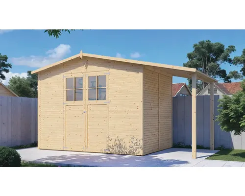 Přístřešek na nářadí Bertilo Fineline 4 se sedlovou střechou plus přístřešek 4x2 m