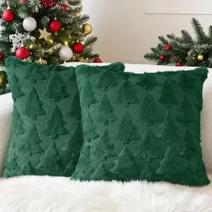 Juego de fundas de cojín navideñas de dos piezas - 40 x 40 cm - Cojines para sofá - Decoración navideña para salón o dormitorio, verde
