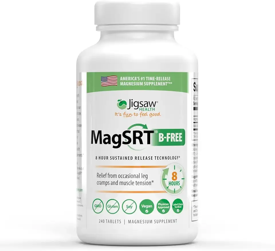 Jigsaw Health MagSRT (B-Free) | Premium, Organic, Slow Release Magnesium Supplement | Active, Bioavailable Magnesium Malate Tablets | 240 Tablets | 60 Servings