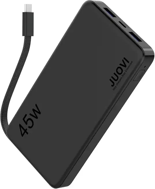 JUOVI 45W Portable Charger 15000mAh Power Bank Built-in USB-C Cable