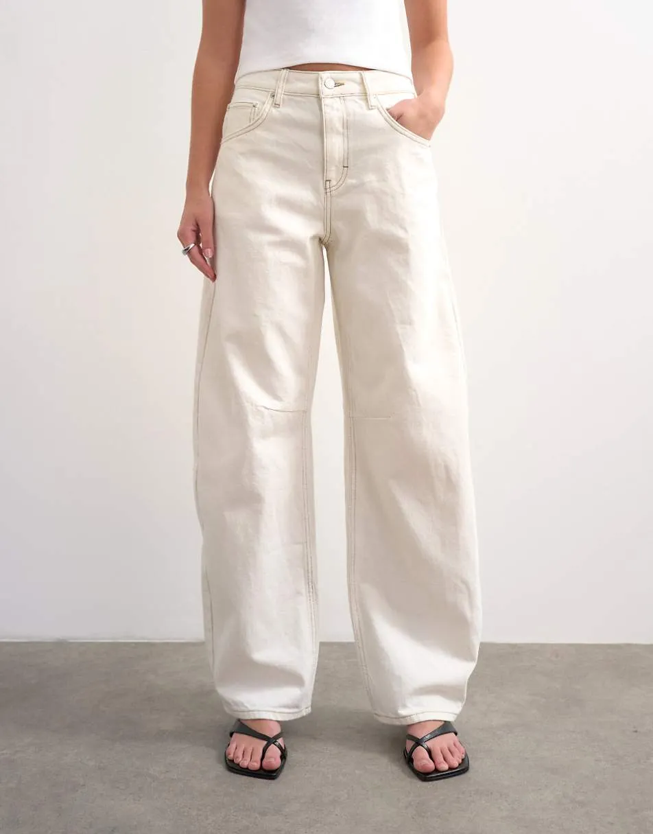Topshop barrel mid rise jean in bone