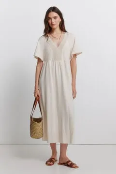 Vestido midi lino crochet