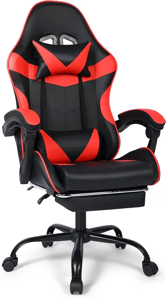 Gaming Chair, Ergonomic Computer Chair with 90°-150° Reclining Backrest & Footrest, Headrest & Lumbar Support, 360° Swivel Height Adjustable Desk Chair, High Back for Adults