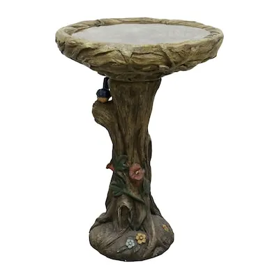 Wood-Look Concrete Bird Bath 25.5-in H wood Concrete Birdbath bowl