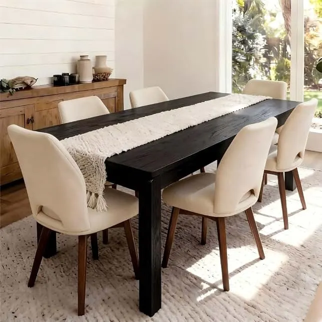 Black Dining Table for 6, Farmhouse Rectangular Kitchen Table, Wood | Long Modern Table with Rounded Corners for Dining & Living Room, Easy Assembly