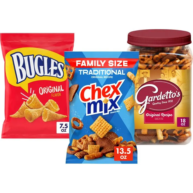 Chex Mix™, Gardetto’s™ Snack Mix, Bugles™ Corn Snacks OR Chex Mix™ Muddy buddies™