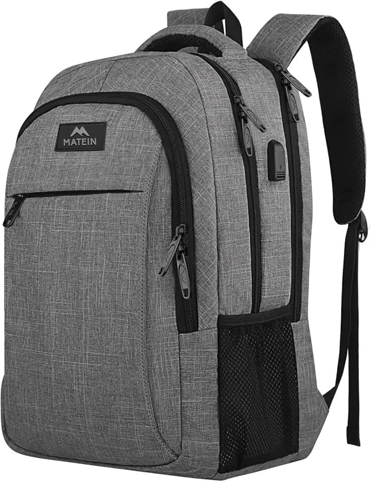 Travel Laptop Backpack, Business Anti Theft Slim Sturdy Laptops Backpack with USB Charging Port, Water Resistant College School Computer Bag Gift for Men & Women Fits 15.6 Inch Notebook, Grey
