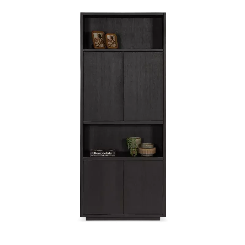 Wandkast Outline C - 90 cm - Eiken Black Sky - 2 open vakken, 4 deuren