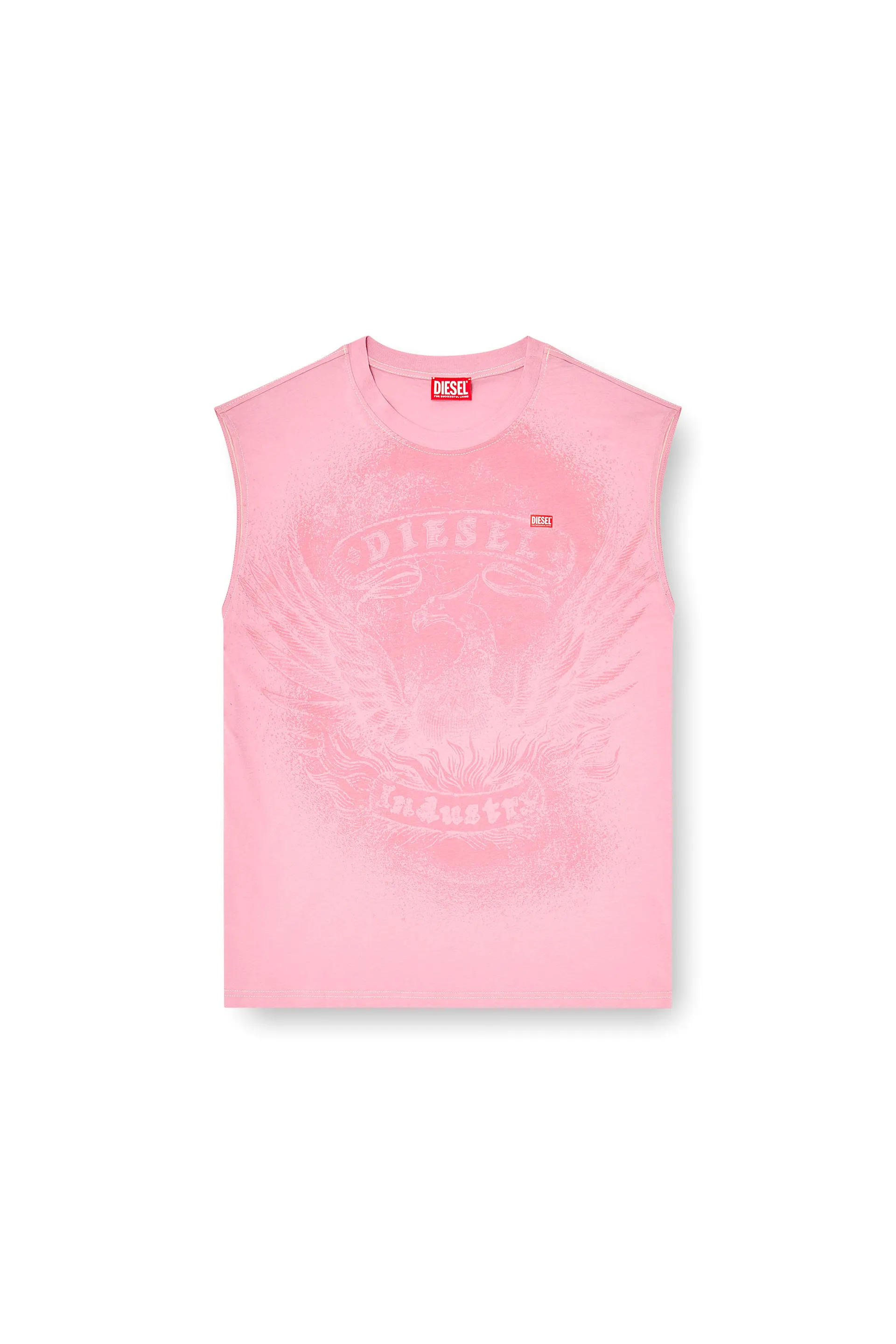 Sleeveless top in cotton with tonal graphic