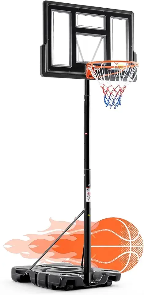 DUMOS 10FT Adjustable Height Portable Basketball Hoop Outdoor for Adult, 44 Inch Shatterproof Backboard w/Shock Absorbent Rim, Fillable Base, 2 Wheels for Swimming Pool/Indoor