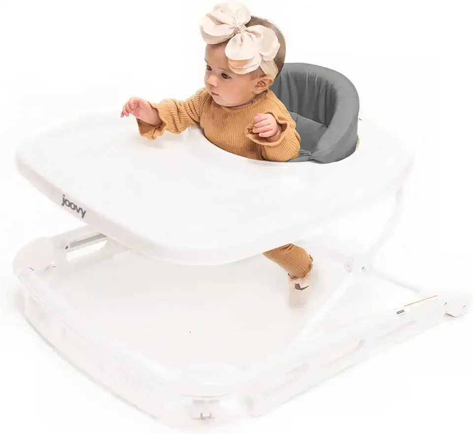 Joovy Spoon Baby Walker & Activity Center Featuring Three Adjustable Heights, Extra-Large Tray, and 30 lb Weight Capacity - JPMA Safety Certified, Charcoal