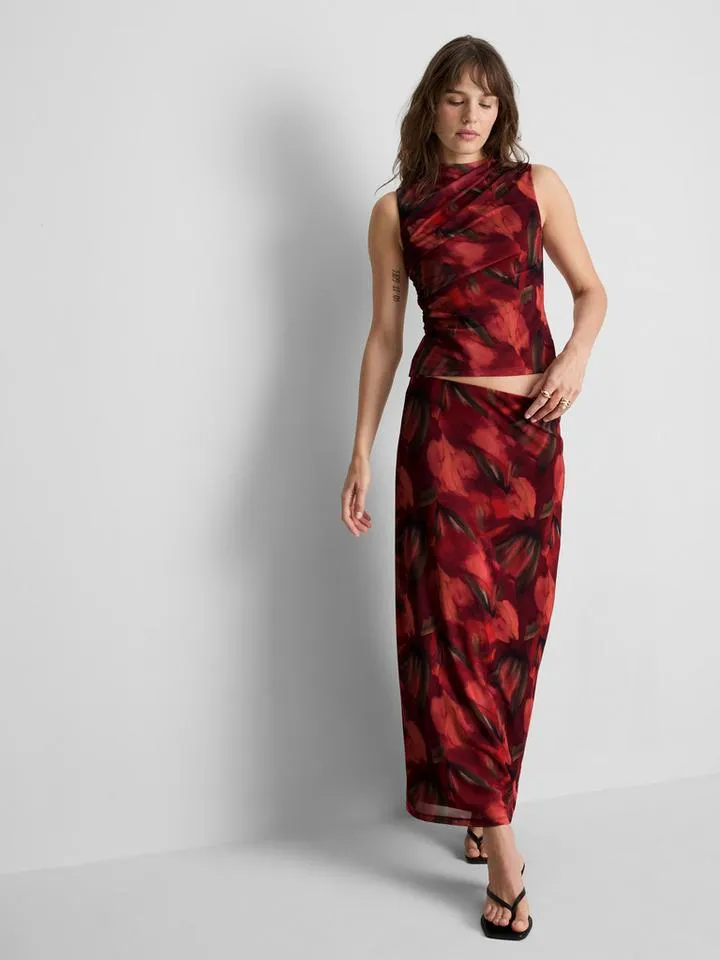 Jupe longue en maille à fleurs