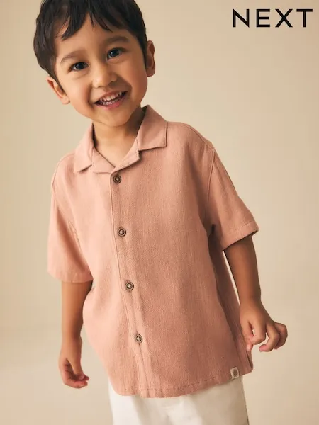 Rust Brown Short Sleeves Linen Blend Revere Collar Shirt (3mths-7yrs)