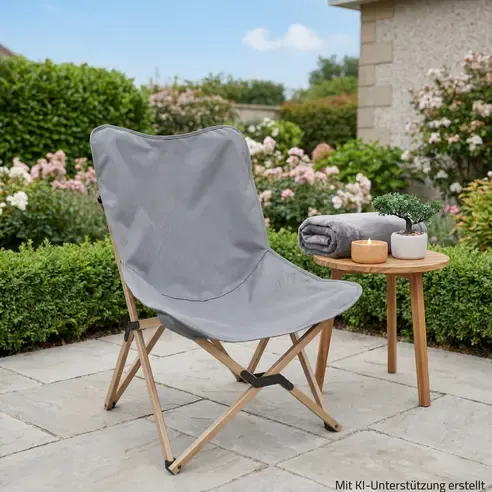 Strandsessel - grau - Holzoptik - mit Tragetasche