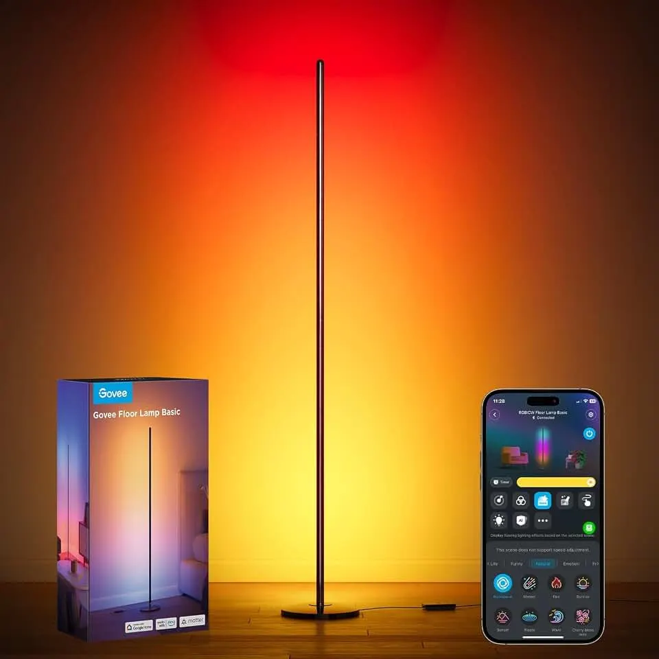 Govee RGBIC Floor Lamp Basic, 1000lm LED Corner Lamp | Compatible with Alexa and Matter, Modern Floor Lamp with Music Sync and 16 Million DIY Colors, Standing Lamp for Bedroom