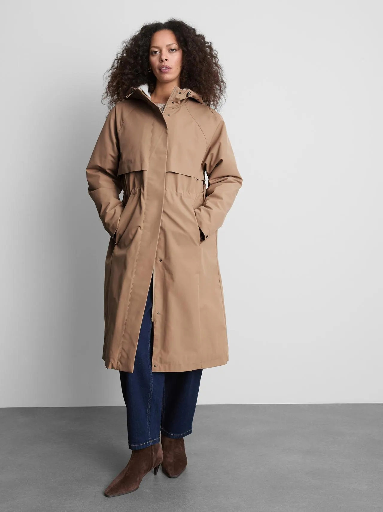 Imperméable long à doublure effet mouton retourné