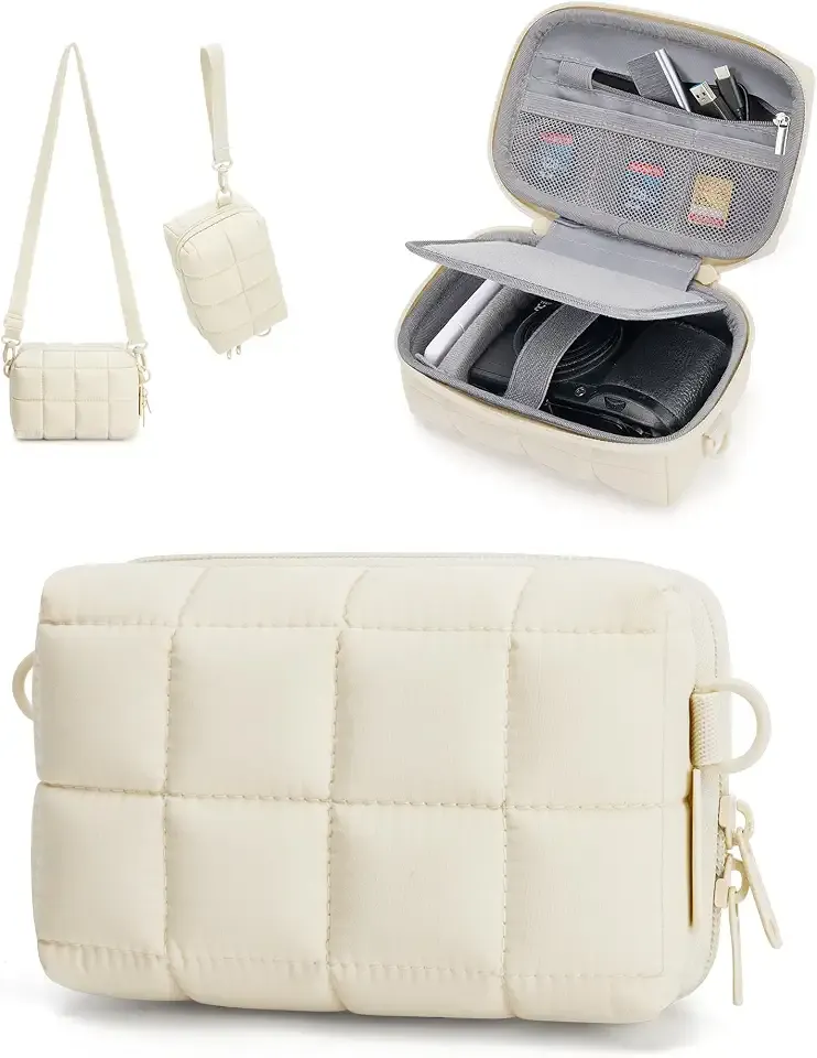 BAGSMART Small Puffy Digital Camera Case, Water-repellent, Beige | Camera Bag with 2 Carrying Ways for Canon PowerShot G7X Mark II/III/Sony DSCW800/DSCW830, Lightweight