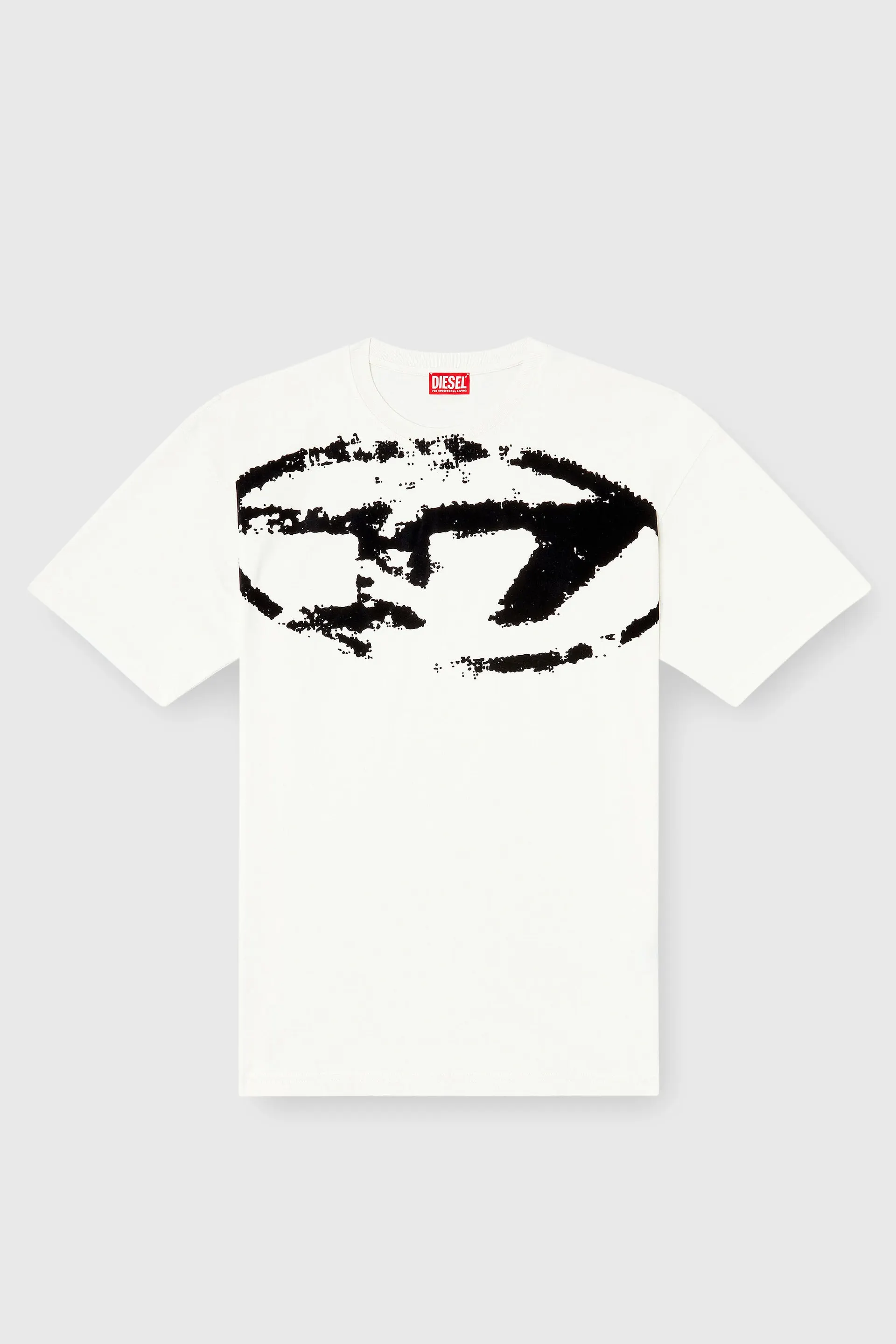T-shirt with distressed flocked logo