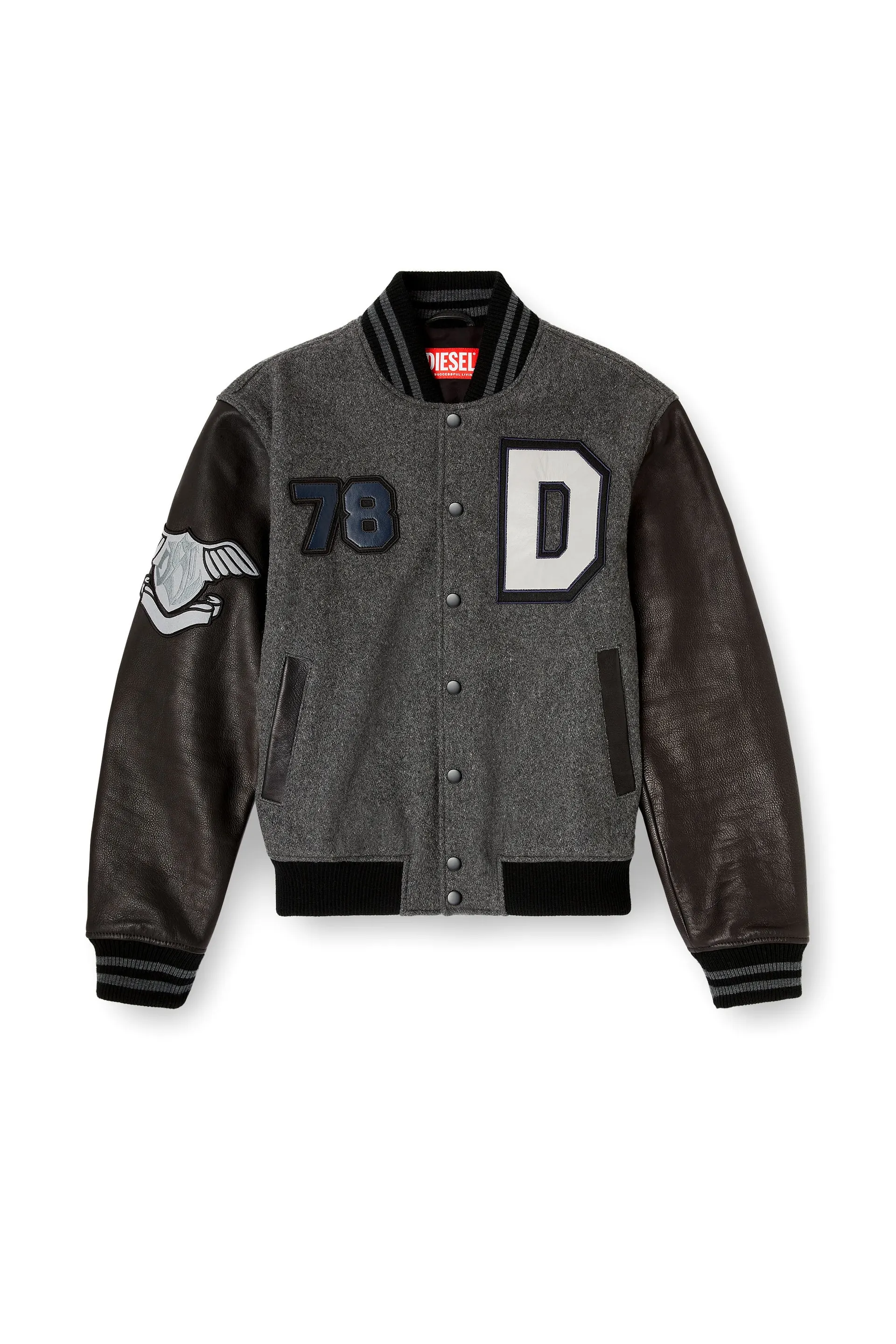 Varsity jacket in wool and leather