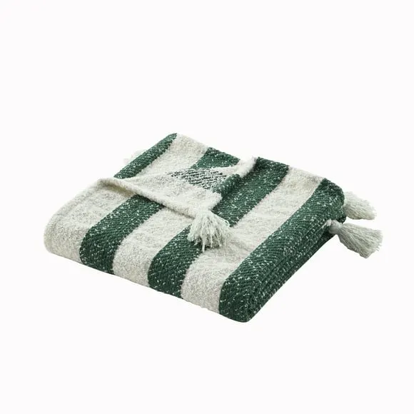 Beautiful Thyme Green Chenille Striped Throw by Drew Barrymore, 50" x 60"