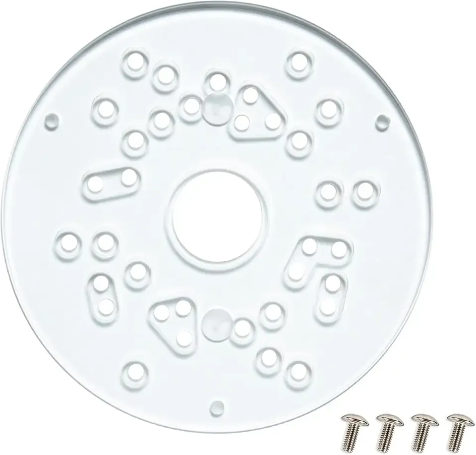 POWERTEC Router Base Plate Acrylic 5-3/4" w/Screws & Predrilled Holes for Trim & Plunge Routers, Clear Guide Bushing Router Plate, Fits Listed Models Bosch, DeWalt, Makita, Porter Cable & More - 71381