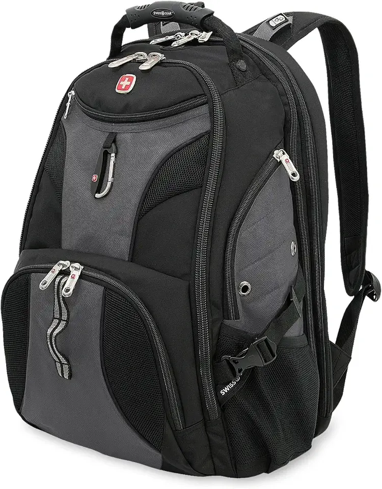 SwissGear 1900 ScanSmart Laptop Backpack, Fits Most 17-Inch Laptops, TSA-Friendly Lay-Flat Design, RFID Protection, and Tablet Pocket, Black/Grey, 31L, 18.5-Inch